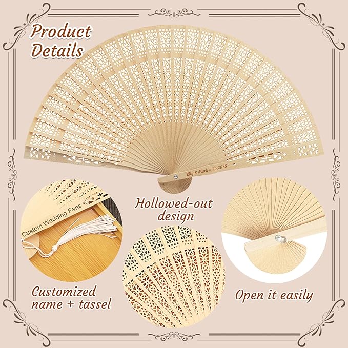 30pcs Personalized Folding Hand Fan with Name, Custom Wedding Fans for Guests Bulk, Wedding Party Favor for Decoration Party Favor Gifts, with Organza Bags (30)