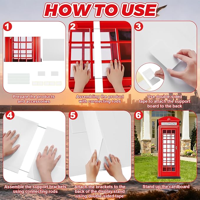 6 Ft Red British Phone Booth Cardboard Cutout English Telephone Booth Stand up Cutout Life Size Classic Red Telephone Box Prop for British Theme Birthday Party Graduation Office Event Decor