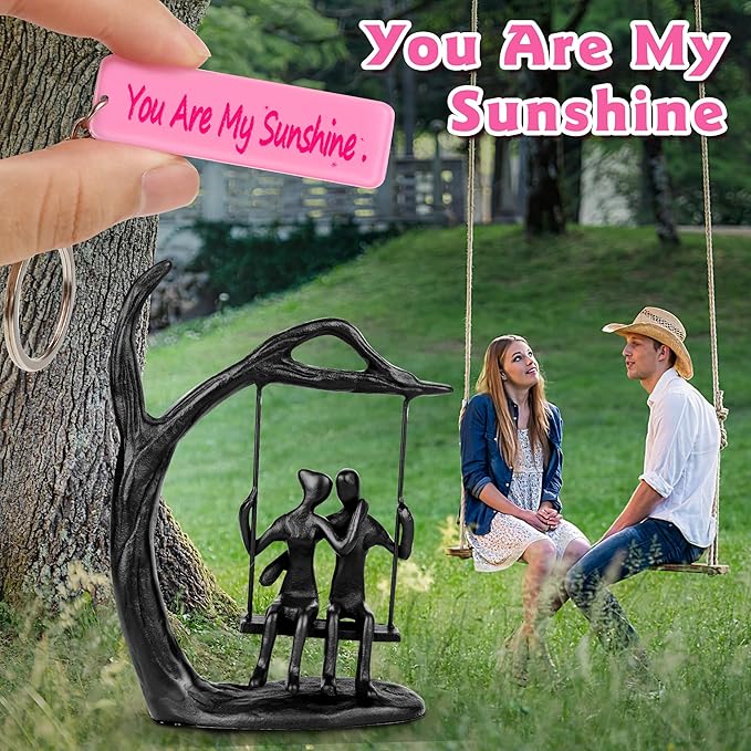 Anniversary Wedding Gifts for Couple/Her - Romantic Couple Statue in Love, Black Metal Figurine Sweet Loving Together Iron Sculpture Decor, Valentines Gifts for Wife Husband Birthday
