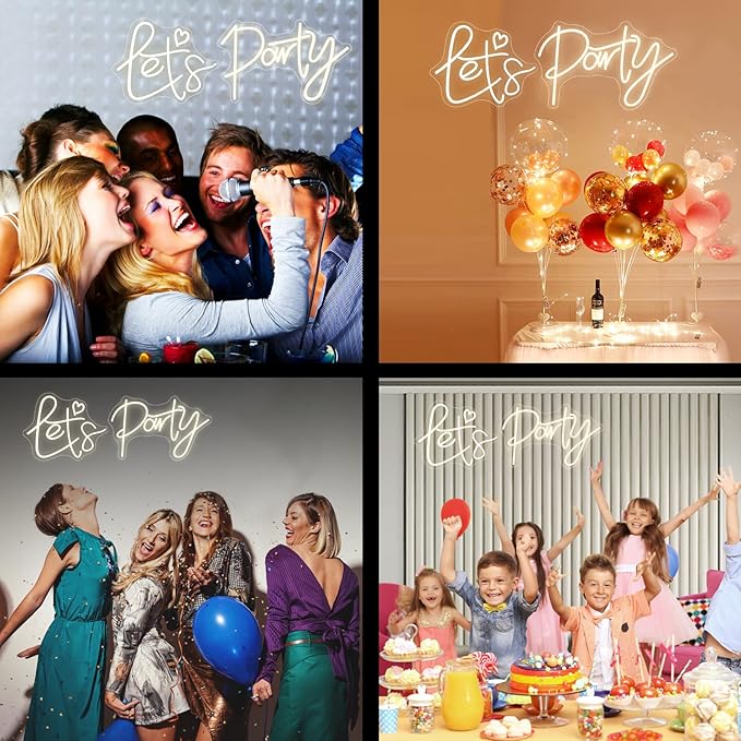 Super Large Let's Party Neon Sign for Bedroom Wall Super Neon Sign for Wall Decor for Bachelorette Party, Engagement Party, Birthday Party,Wedding Party Warm White