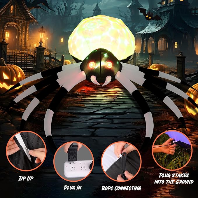 8FT Inflatable Spider for Halloween Decorations: Giant Blow Up Spider with Magic Light Halloween Decor for Outdoor Yard Patio Lawn Garden