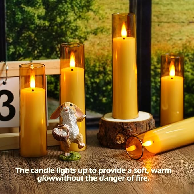 Small Flickering Flameless Candles, Battery Operated Acrylic LED Pillar Candles with Remote Control and Timer, Pack of 12,(D1.6 xH 4" 5" 6") for Holiday Decorations Home Decorations (Gold)
