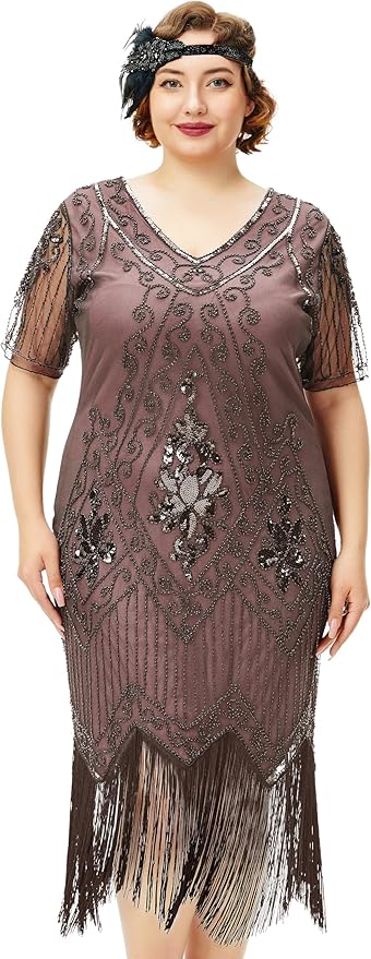 BABEYOND Great Gatsby Dresses for Women Plus Size Cocktail Dress 1920s Flapper Costume for Women