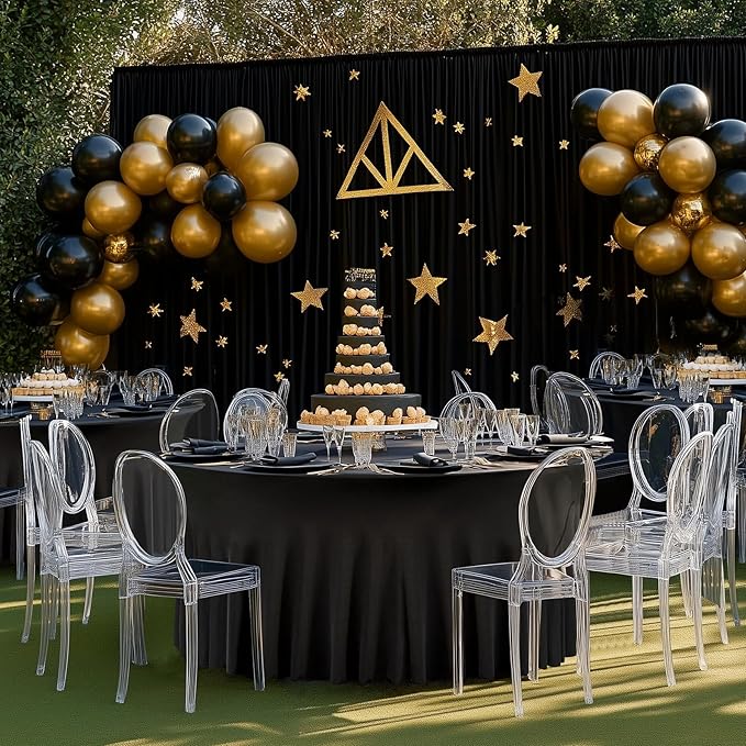 2 Pack Black Round Spandex Tablecloth 60 Inch, Wrinkle Free Stretch 120 Inch Fitted 5ft Black Table Cloths Round Table Covers with Ruffle Skirt for Graduation Wedding Party Banquet