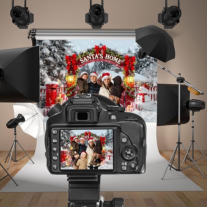 Baocicco 8x6.5ft Santa's Home Photography Backdrops Santa Claus Snowman Elk Farmhosue Snowfalke Banner Backdrop Merry Christmas Party Supplies New Year Eve Background Photo Studio Props