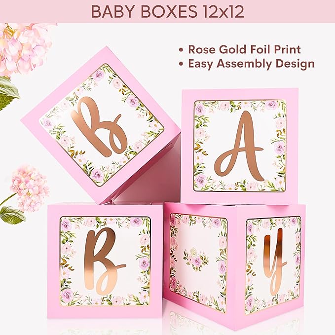 MEGA 254 Pc Floral Baby Shower Decorations For Girl | Pink Balloons Garland Kit, BABY boxes, It's A Girl Backdrop, Banners, Cake Toppers, Tablecloth, Plates, Napkins, Straws, Cups, Utensils 20 Guests
