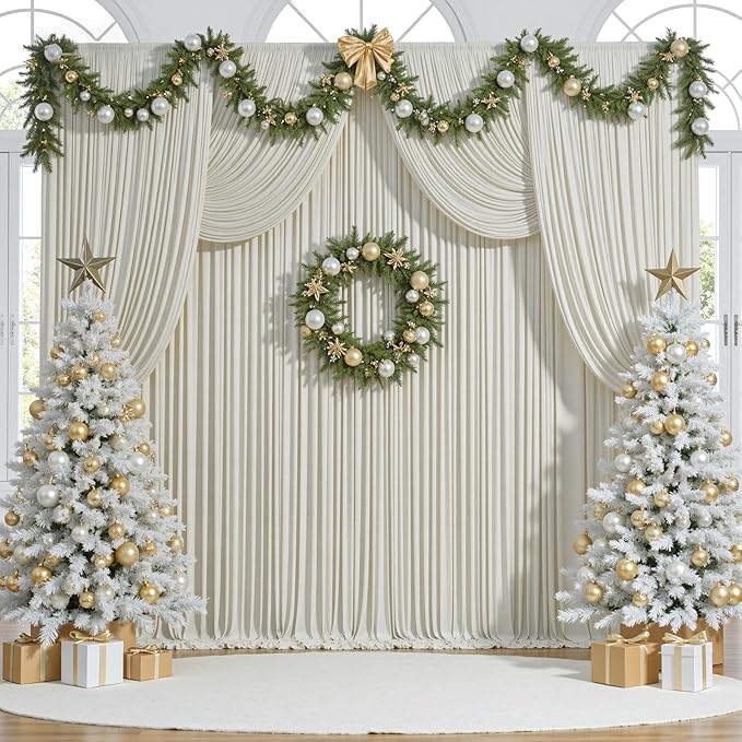 20 ft x 10 ft Wrinkle Free Beige Backdrop Curtain for Parties, 4 Panels 10ft Polyester Beige Photo Backdrop Drapes for Graduation Birthday Wedding Party Stage Curtains