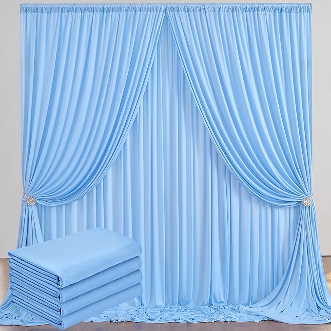 20 ft x 10 ft Wrinkle Free Baby Blue Backdrop Curtains for Parties, 4 Panels 5 ft x 10 ft Polyester Light Blue Photo Backdrop Curtain Drapes for Birthday Wedding Party Baby Shower Photography