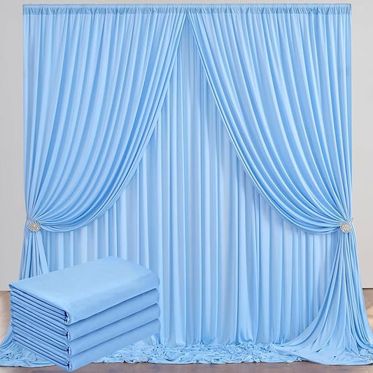 20 ft x 10 ft Wrinkle Free Baby Blue Backdrop Curtains for Parties, 4 Panels 5 ft x 10 ft Polyester Light Blue Photo Backdrop Curtain Drapes for Birthday Wedding Party Baby Shower Photography