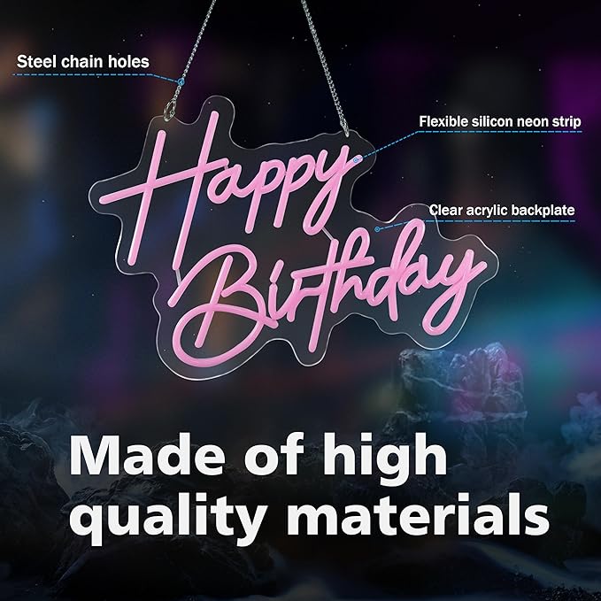 Happy Birthday Neon Sign Art Wall Lights for Beer Bar Club Bedroom Hotel Pub Cafe Wedding Birthday Party Gifts (Pink)