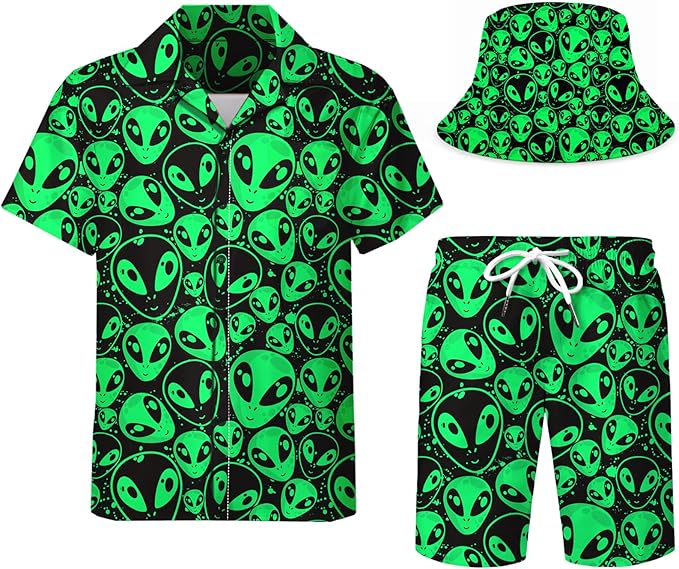 Mens Hawaiian Shirts and Shorts Set Funny Hawaiian Shirts for Men Beach Outfits Sets with Bucket Hats