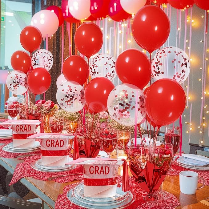 4 Set Red Balloon Centerpieces for Tables Red Balloons Stand Kit for Birthday Party Baby Shower Valentine's Day Wedding Prom Cake Graduation Retirement Table Top Decorations