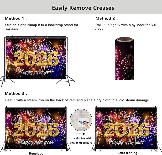 YongFoto 2026 Happy New Year Backdrop 12x10ft Glorious Night Sky Fireworks Photography Background Christmas Night Festival Carnival Family Party Banquet Decor Banner Photoshoot Wallpaper Photo Booth