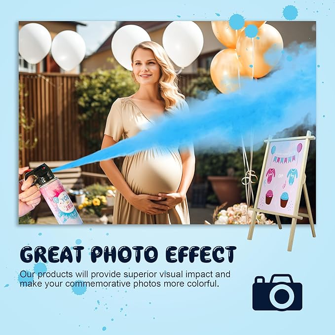 2 Pack Blue Gender Reveal Fire Extinguishers with 4 Pack Blue Confetti Cannons for Baby Boy Gender Reveal Party