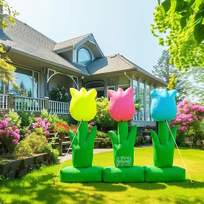 VIHOSE 6 ft Spring Inflatable Flower Decoration LED Blow up Yard Decor Large Inflatable Tulip Flower Outdoor Decoration for Spring Holiday Outside Lawn Party Supplies