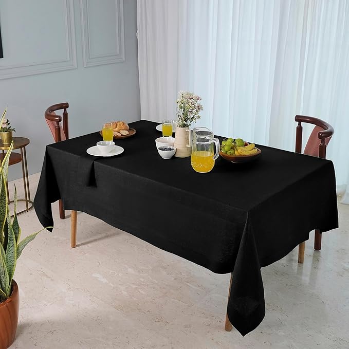 D'Moksha Homes Black Tablecloth 60 x 108 Inch - 100% Pure Linen Rectangular Tablecloth - Machine Washable Table Cloth for Spring, Easter