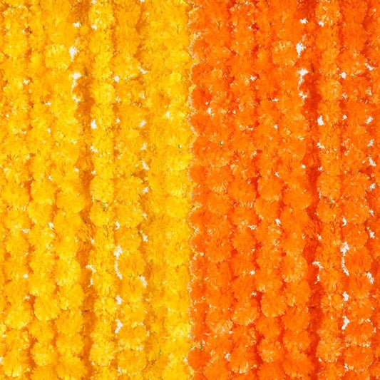 Giegxin 15 Pack Marigold Garland for Decoration 5 ft Long Strands Faux Artificial Marigold Flowers for Dia De Los Muertos Diwali Indian Wedding Party Decorations(Yellow,Orange)