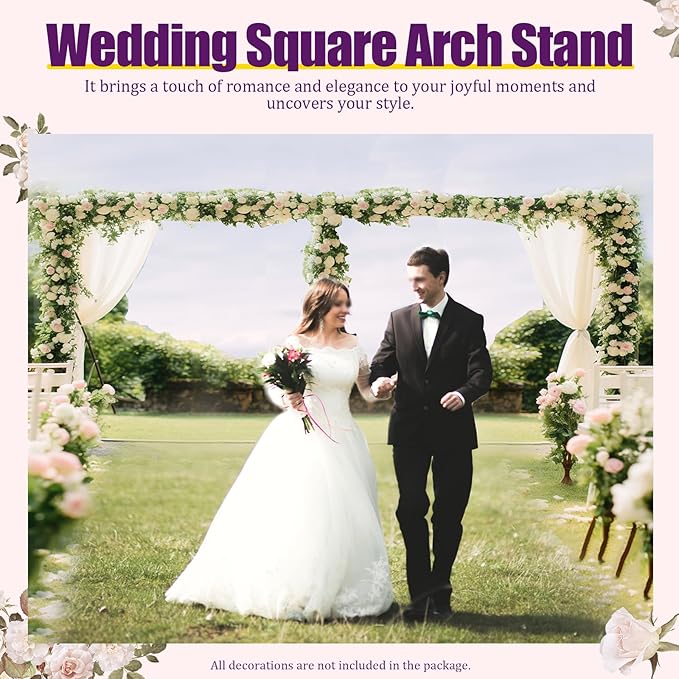 Metal Wedding Arch,Balloon Arch Backdrop Stand,Heavy Duty 10x20 FT Pipe and Drape Backdrop Kit, Professional Backdrop Stand Square Wedding Metal Arch Frame with Sturdy Base,Length Adjustable