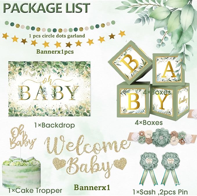 Sage Green Baby Shower Decorations Gender Neutral Baby Shower Decorations Welcome Baby Banner Sage Green Balloons Paper Lanterns Pom Tablecloth Neutral Gender Reveal Birthday Party Supplies