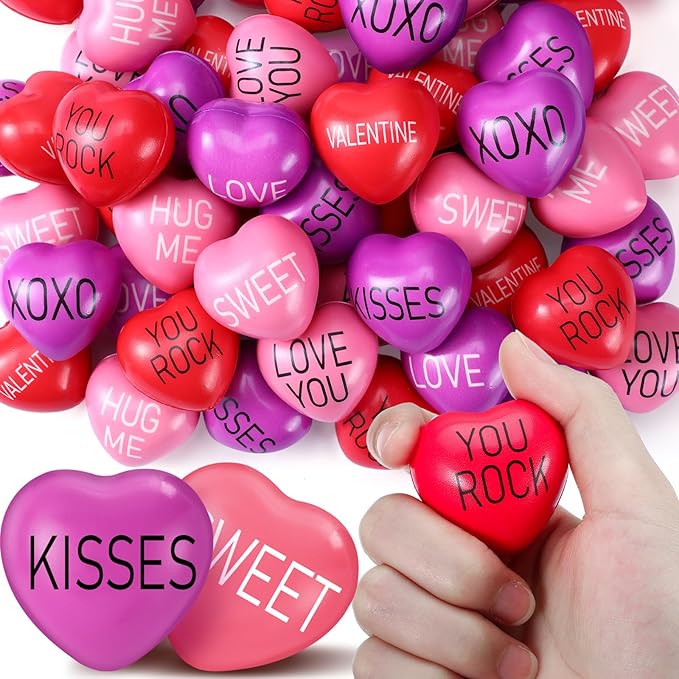 150pcs Heart Stress Balls Bulk 1.5 Inch Valentine‘s Day Gift Toys Foam Motivational Stress Balls for Fidget Anxiety Relief Adults Party Favor Wedding Carnival
