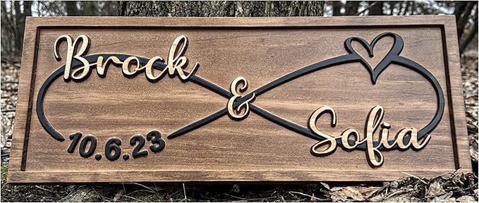Custom Infinity Heart Sign | Personalized Wedding Gift for Couple | Wood Engagement Sign | Anniversary | Wedding Date Sign | Bridal Shower Gift