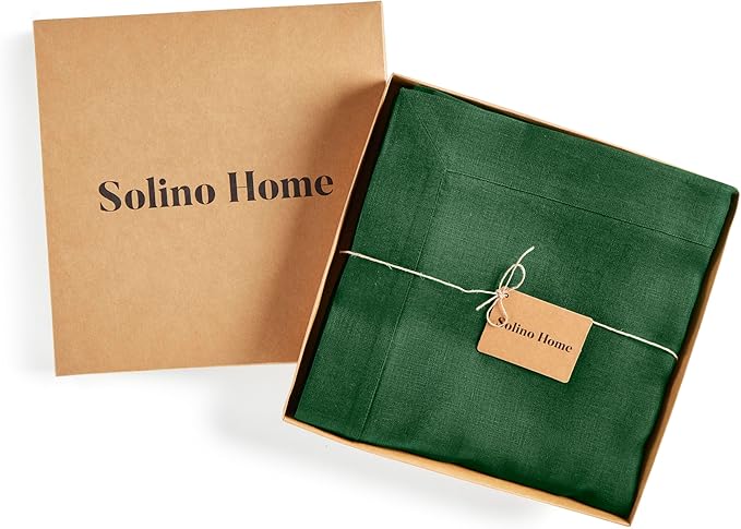 Solino Home Linen Tablecloth for Rectangle Tables 60 x 90 Inch - 100% Pure Linen Pine Green Table Cloth - Fete, Machine Washable Cloth Tablecloth