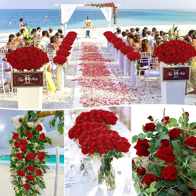Artificial Velvet Silk White Roses for Wedding Centerpieces & Bridal Bouquets - Mother's Day & Valentine's Day Home Decor (120, Red)