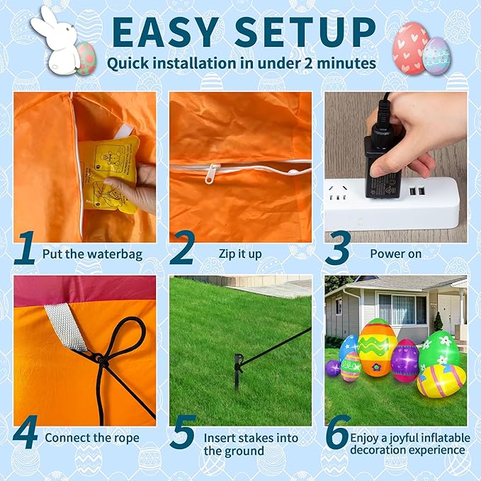 7FT Easter Inflatables Outdoor Decorations Giant Easter Eggs, Bright LED Lights Colorful Easter Blow Up Decor for Yard Indoor Outside Party Home Lawn Garden Porch Holiday