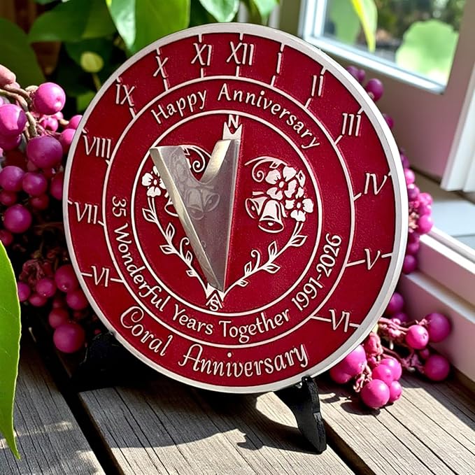 Anniversary Sundial Gift for 35th Coral Wedding Anniversary in 2026 - Recycled Metal Home Decor Or Garden Present Idea - Handmade in UK for Him, Her Parents Or Couples 35 Year Celebration