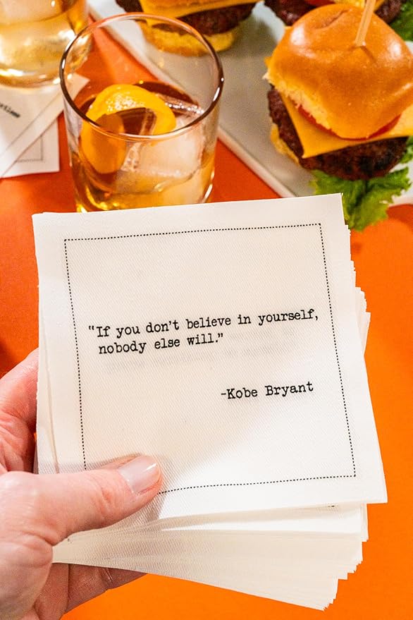 Five Star Funny Basketball Legends Quotes | White Cotton Cocktail Napkins | 50 Luxury Disposable Beverage Napkins with Witty Bar Quotes | Drink Napkins for Parties, Bars, Weddings & Game Nights