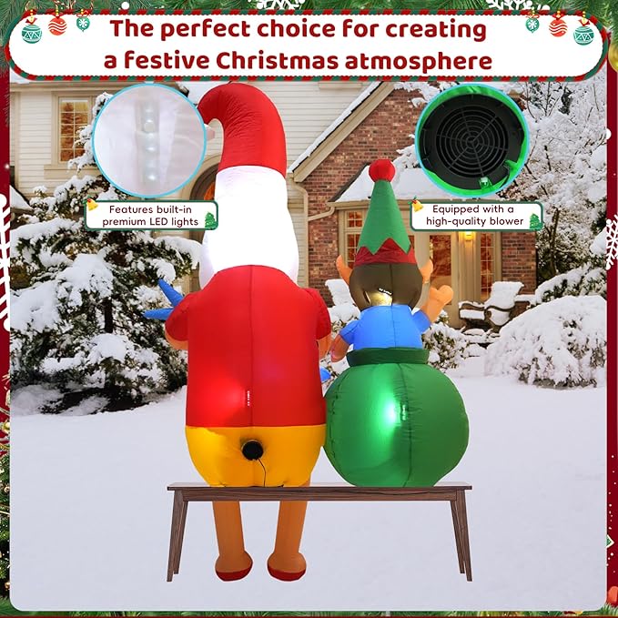 8 FT Guitar-Playing Santa Outdoor Inflatable with LED Lights for Christmas Holiday Party Decoration, Winter Garden Decoration