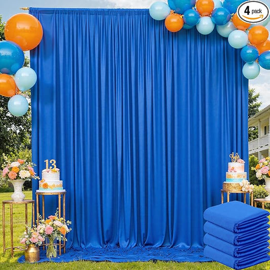 20ft×10ft Wrinkle Free Royal Blue Backdrop Curtain for Parties, 4 Panels 5×10ft Soft Silky Polyester Blue Photo Backdrop Drapes for Boss Baby Birthday Party Wedding Photography Background Cloth