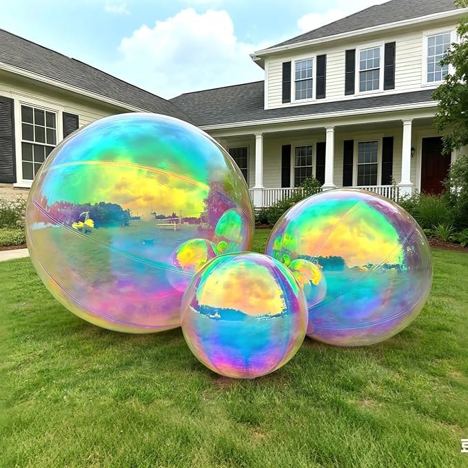 3 Pcs Iridescent Inflatable Mirror Ball, Big Shinny Mirror Balls Reusable Large PVC Disco Ball Balloon for Large Event Decoration, Party, Concerts, Stage, Wedding Decor, Without Air Pump