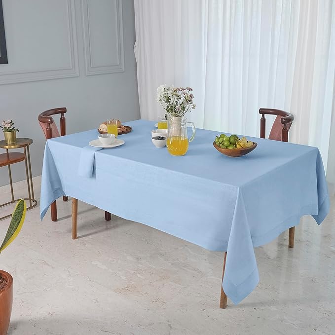 D'Moksha Homes Powder Blue Linen Tablecloth 60 x 84 Inch - 100% Pure Linen Table Cloth for Rectangle Tables - Machine Washable Cloth Tablecloth for Spring, Easter