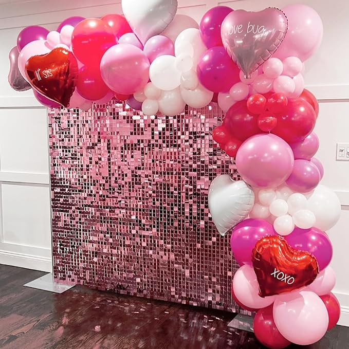 COKAOBE Pink Shimmer Wall Backdrop, 24PCS Square Sequin Shimmer Backdrop Panel, Photo Backdrops for Birthday, Anniversary, Wedding, Graduation & Bachelorette Party Decoration
