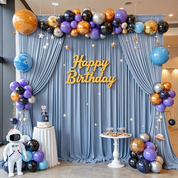 40ft×10ft Wrinkle Free Dusty Blue Backdrop Curtain for Parties, 8 Panels 5×10 ft Soft Silky Polyester Photo Backdrop Drapes for Wedding Birthday Baby Shower Photography Home Decor