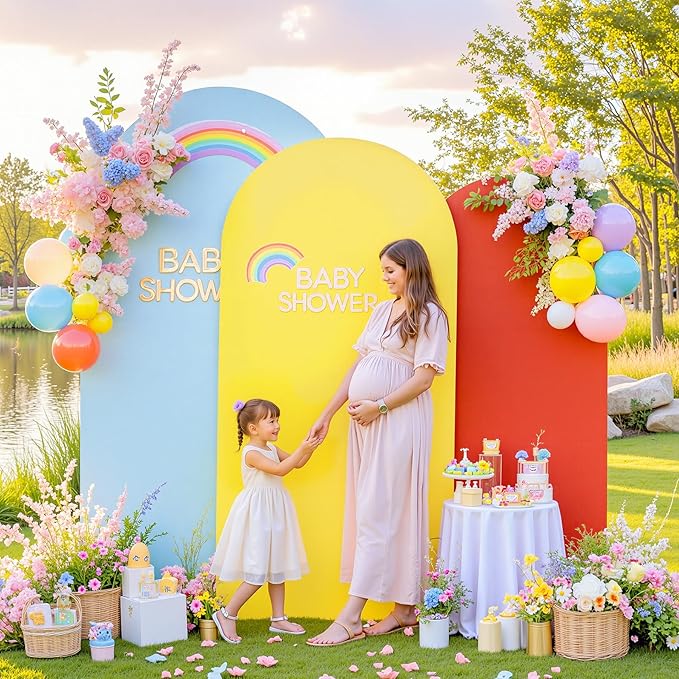 Rainbow Arch Backdrop Cover 8FT 7.2FT 6.6FT Stretchy Wedding Arch Covers Set of 3 Spandex Fitted Blue Yellow Red Fabric Backdrop Cover for Party Baby Shower Birthday Decoration