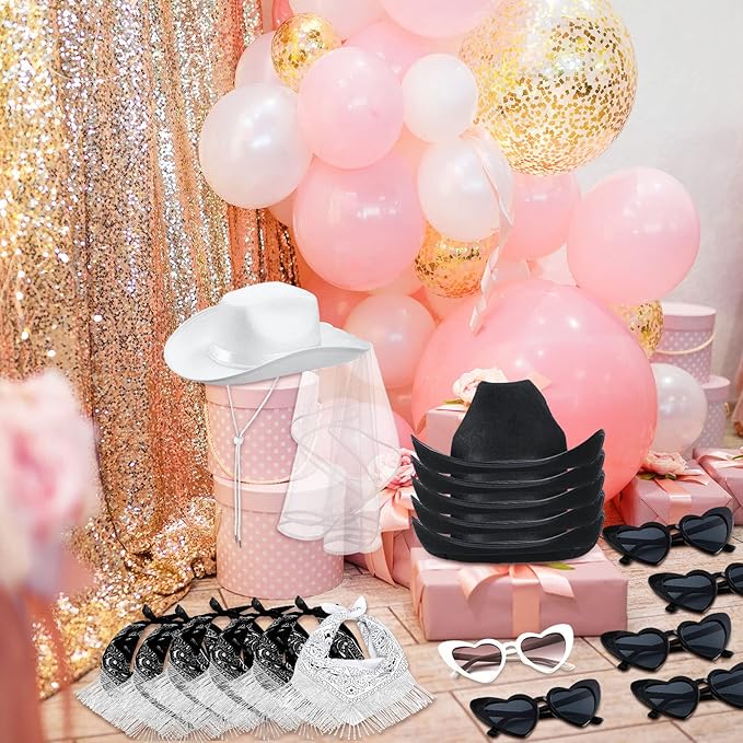 6 Sets Cowgirl Bachelorette Party Decorations Bulk Bride Cowboy Hat Rhinestone Bandana Heart Glasses for Last Disco