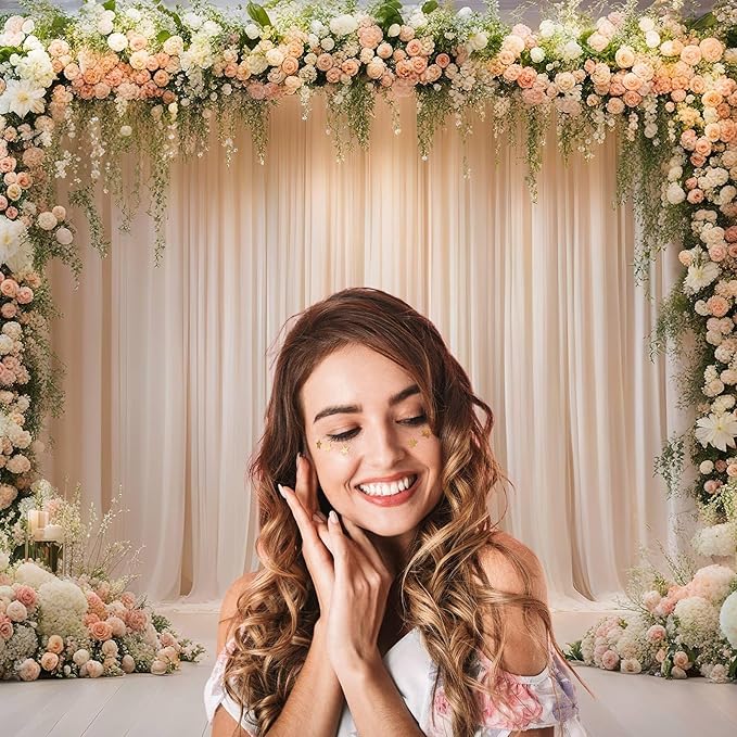 Wedding Ceremony Backdrop Wedding Stage Decorations Photography Background Traditional Luxury Elegant Style Wedding Backdrops Party Arch Design Decorated with Pink White Flowers Banner Props 10x6.5ft
