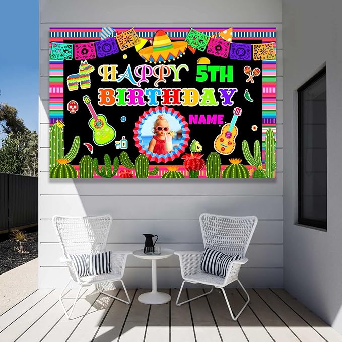 Custom Space Mexican Fiesta Carnival Happy Birthday Party Decorations Supplies Personalized Mexican Fiesta Carnival Birthday Backdrop Banner(5x7.5ft)