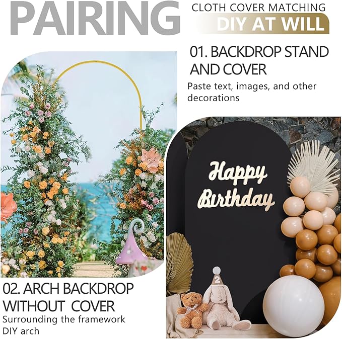 Arch Backdrop Stand and Cover Set, Metal Balloon Arch Backdrop 6.6ft, Gold Arched Stand Frame for Wedding, Parties,Birthday, Backdrop Decorations (Black,6.6ft)