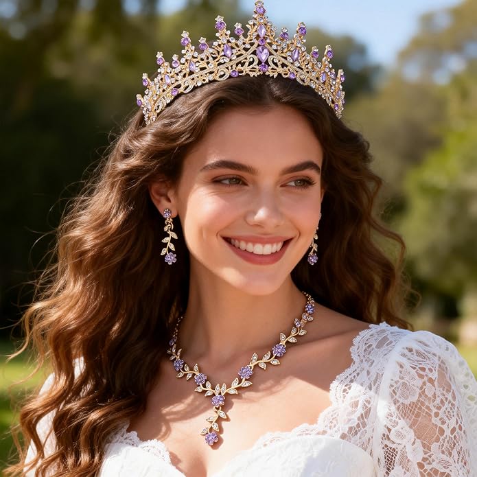 Kamirola Tiaras and Crowns for Women,Tiaras Earrings Necklace, Crystal Bridal Jewelry Set (TR48)