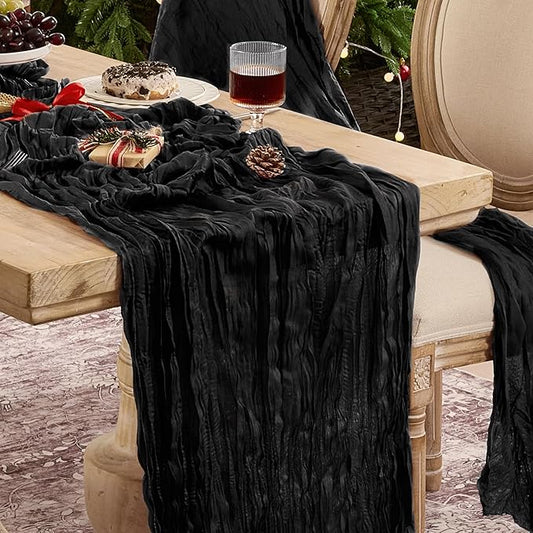 12 Pack Cheesecloth Table Runner 120 Inch Boho Rustic Gauze 10 FT Black Cheese Cloths Table Runners Decorations for Halloween Birthday Party Baby Shower Wedding Holiday Home Decor