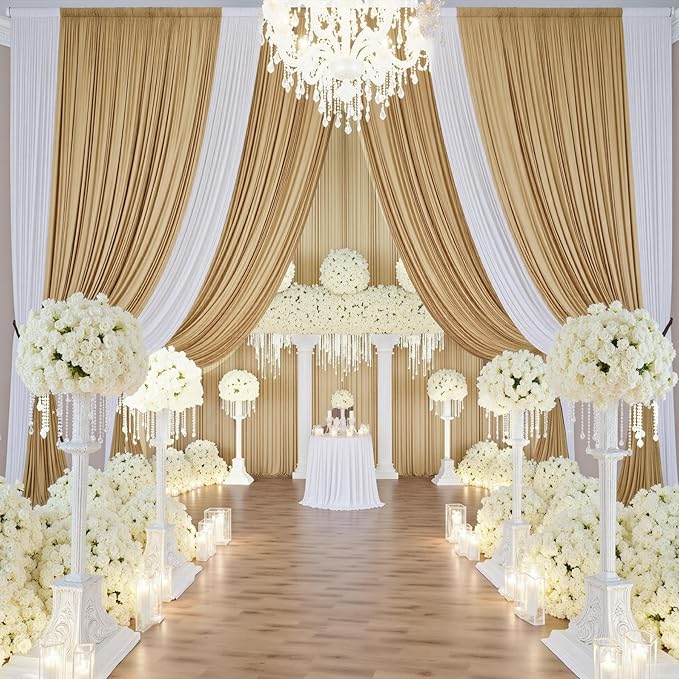 20ft x 15ft Beige Wrinkle Free Backdrop Curtains for Parties,Silky Polyester Fabric Wedding Ceiling Drapes, 4 Panels 15ft Photo Back Drop Drapes for Baby Shower Photography Stage Background Cloth