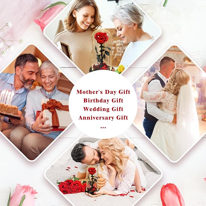 Valentines Day Gifts for Her,Valentines Flowers for Delivery Prime,Beauty and The Beast Rose in Glass Dome,Birthday Gifts for Women Her Mom Wife Girlfriend Grandma on Mother‘s Day Anniversary