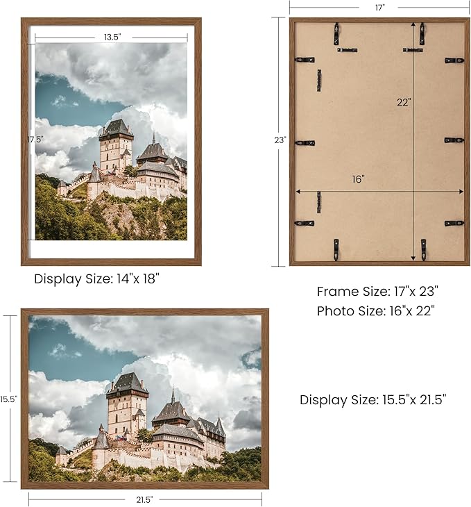 Axeman 16x22 Picture frame with mat for 14x18, Tempered Glass and Hanging Hardware Included Natural Oak Home Decor Art Hanging Frame, Walnut