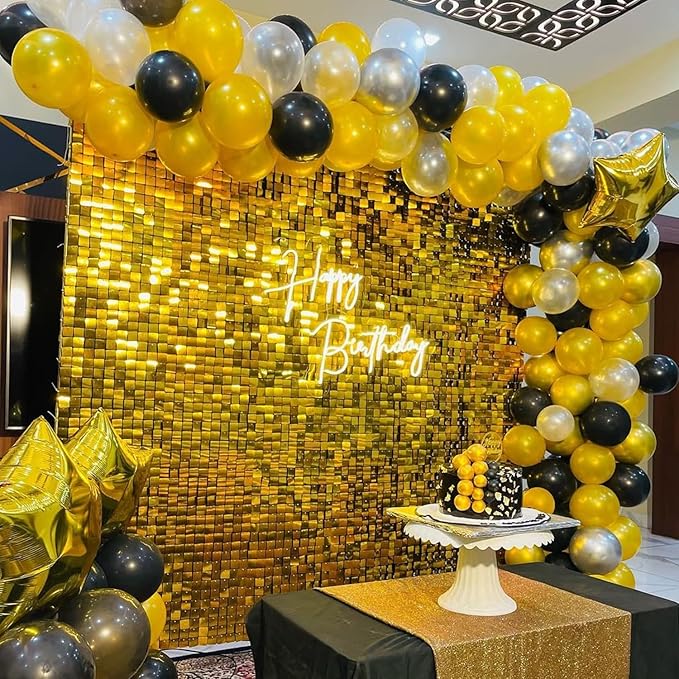 COKAOBE Gold Shimmer Wall Backdrop, 24 Panels Square Sequin Shimmer Backdrop, Photo Backdrops for Birthday, Anniversary, Wedding, Graduation & Bachelorette Party Decoration