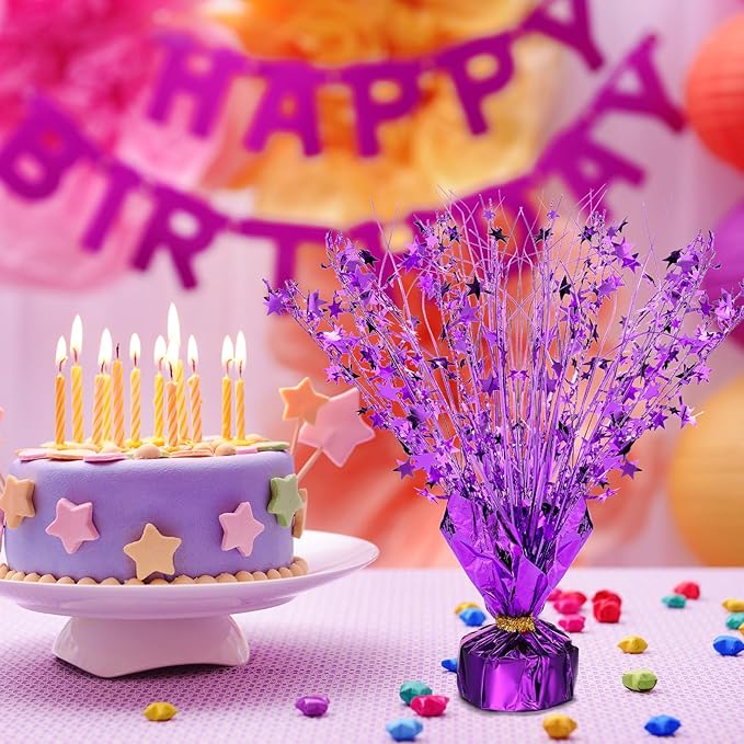 Crowye 18 Pcs Foil Spray Centerpiece Valentine's Day Table Decoration Winter Party Star Burst Metallic Table Centerpieces for Party Birthday Season Holiday(Purple)