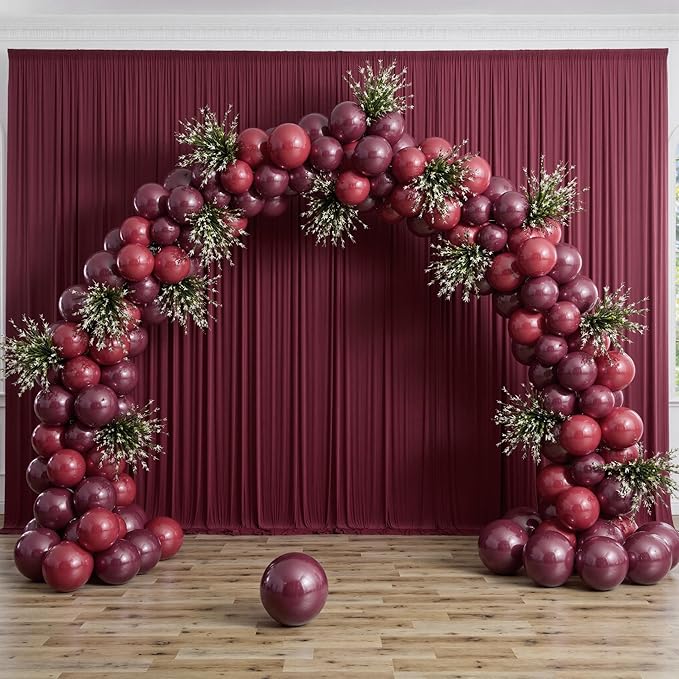 40 ft x 10 ft Wrinkle Free Maroon Backdrop Curtain for Parties, Polyester Burgundy Photo Backdrop Drapes 8 Panels 5x10ft for Baby Shower Wedding Birthday Party Engagement Ceremony Decoration