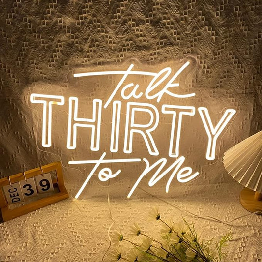 Talk Thirty To Me Neon Signs for Wall Decor,23.7 Inch Happy Birthday Neon Signs for Bedroom Wall with Dimmable Switch for Any Age Children's Room,Party,Christmas,Wedding Decoration,SIGNVIA